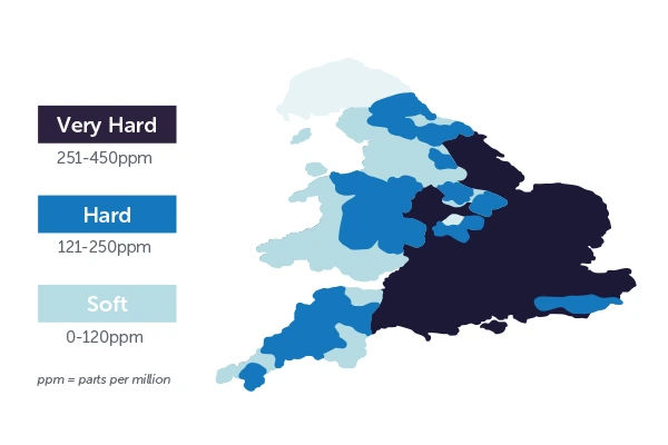 Water hardness UK map.